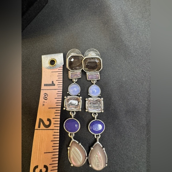 Chico’s Purple, Green, Pink Rhinestone Silver Dangle Earrings - Picture 2 of 5